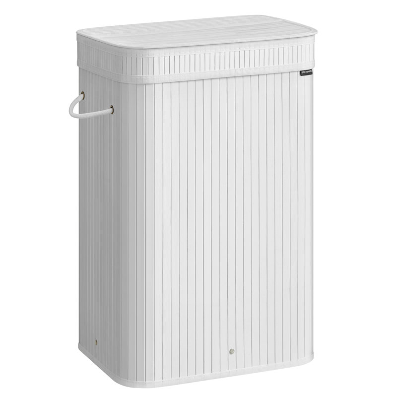 Bamboo Laundry Hamper with Handles, White, 61cm H x 54.5cm W x 34.5cm D