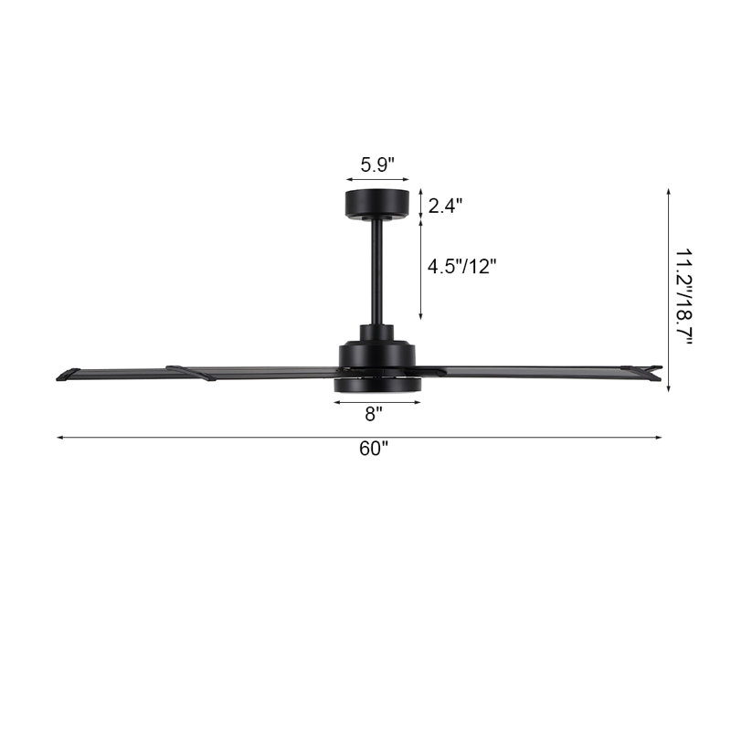 60 In. 5 Aluminium Blades Indoor Led Ceiling Fan With Remote, Smart ceiling fan, Black With Black Blades