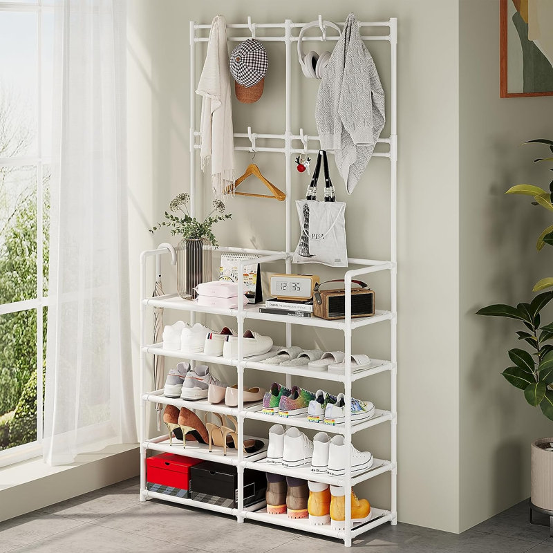 Madellyn Steel Freestanding Coat Rack,  White