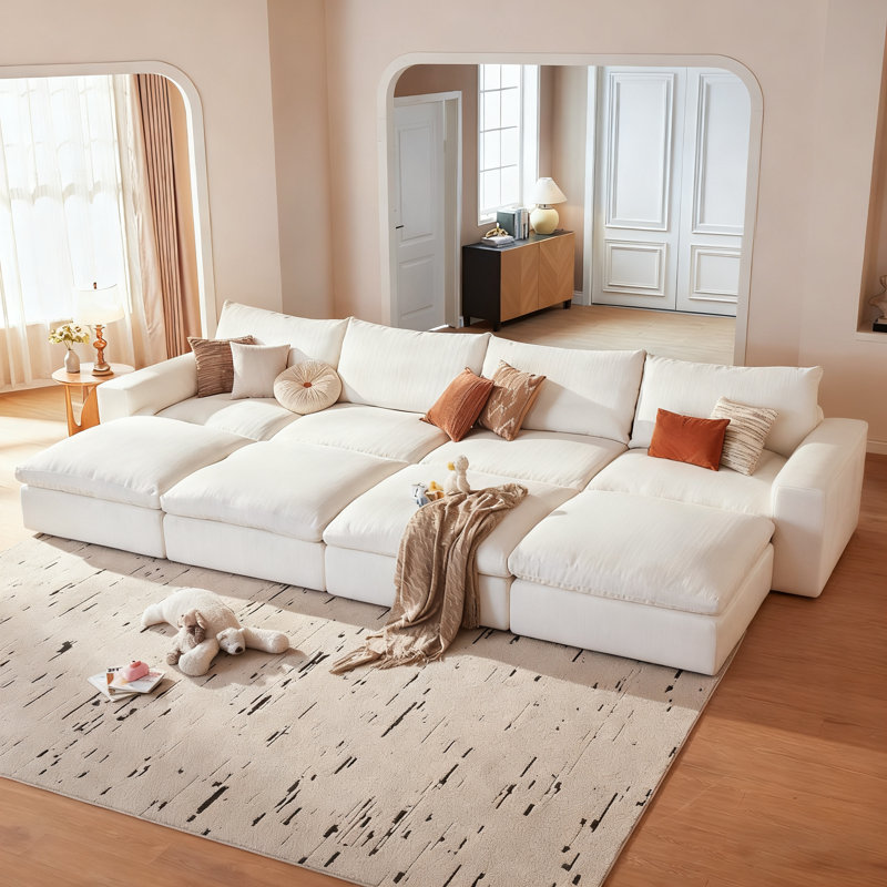 Canapé modulaire de 146,5 po avec 4 sièges et 4 repose-pieds de rangement modulaires Cloud