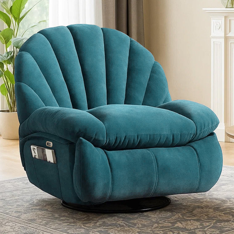 Wide Modern Style Accent Swivel And Rocker Recliner Chair, Teal, Power