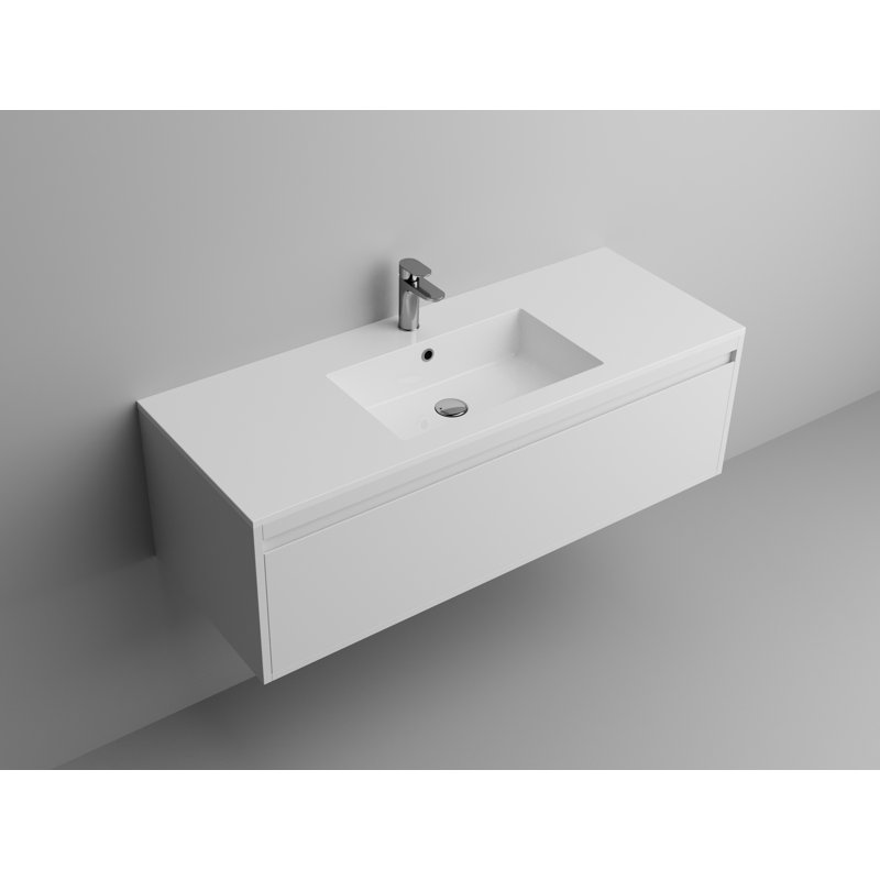 Comptoir de meuble-lavabo carré en marbre 48 po - Blanc brillant, résistant aux rayons UV et aux taches