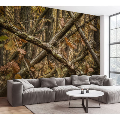 Papier peint adhésif auto-adhésif camouflage forêt réaliste branches d'arbres sans soudure vert chêne brun papier autocollant amovible pour décoration de salon Chambre à coucher H 100 po x l 144 po