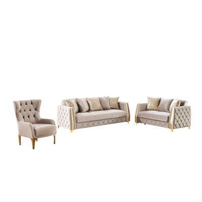 Moderne taupe 3 salon avec chaise rembourrée de mousse et coussins de dossier serrés