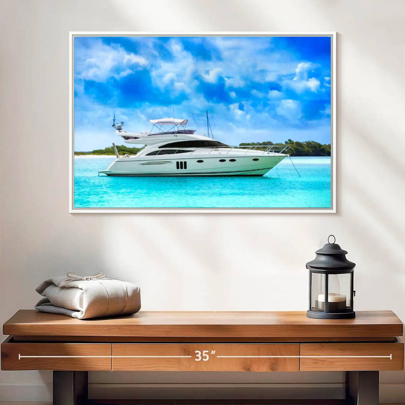 Yacht de luxe des Caraïbes, Cadre flottant blanc, 25 po x 17 po