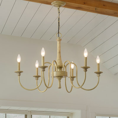 6-Light Large Farmhouse Chandelier, Distressed White Candelabra Ceiling Light for High Ceilings