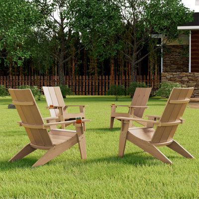Aurra Set of 4 Modern All Weather Outdoor HIPS Plastic Adirondack Chairs with Cup Holder Oversize Fire pit Chairs