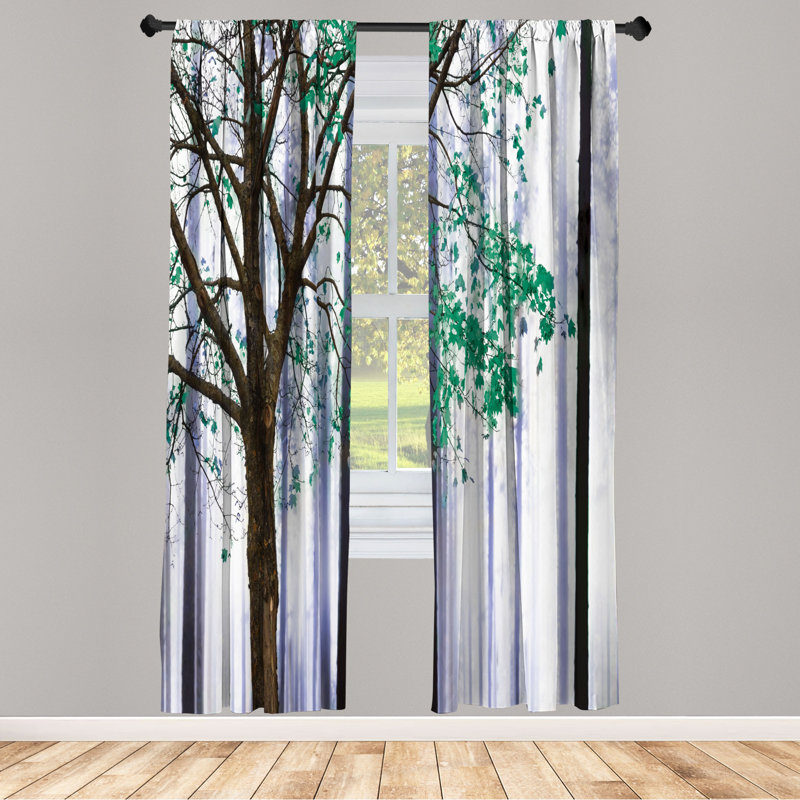 Microfiber Floral Semi-Sheer Rod Pocket Curtain Panels, 28" W x 63" L, Green/Purple