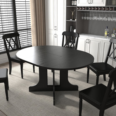 Dining Table For Farmhouse Kitchen 59X43 Inch Expandable Oval Table Top With Removable Leaf Trestle X Shaped Base