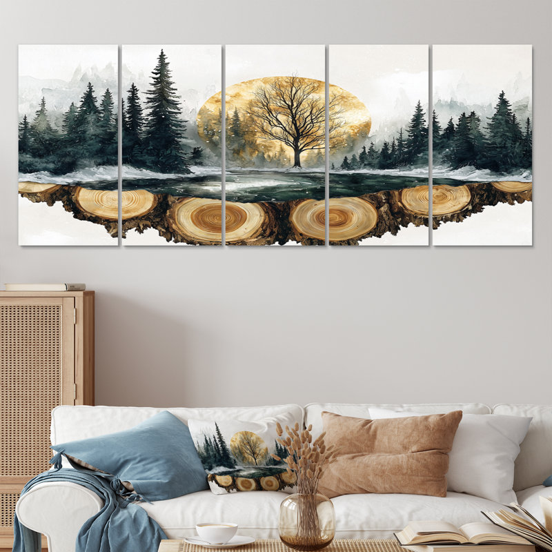 Cateline - Forest Wall Decor - Traditional Wall Art 5 pièces, H 32 po x l 80 po