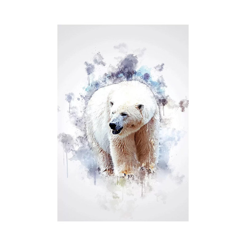 Peinture sur toile tendue, "Ours polaire" par Marcel, H 18 po x l 12 po x 1,5 po