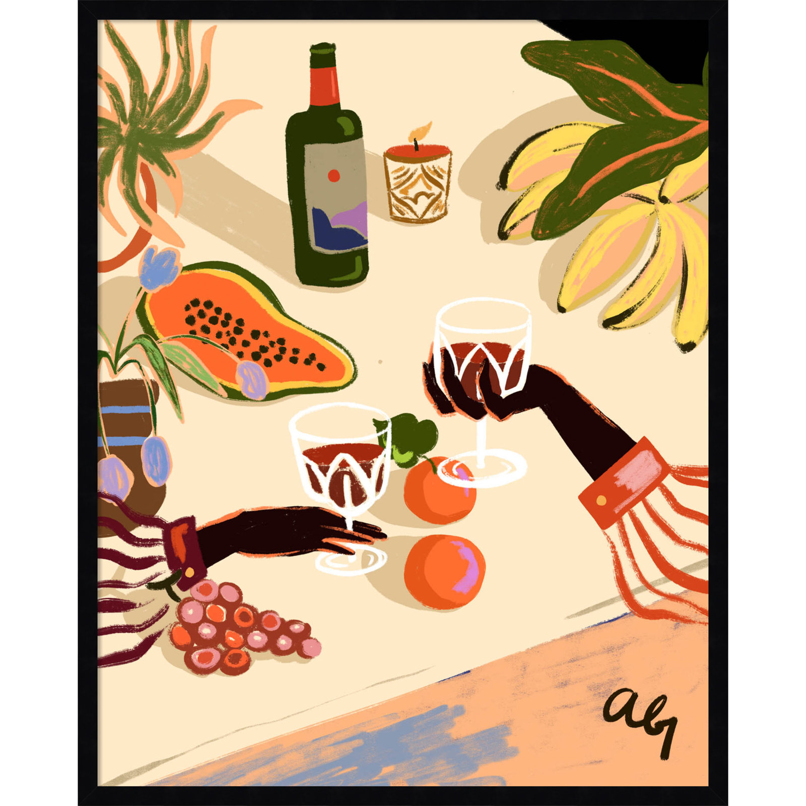 Cheers To You (Wine) by Arty Guava Wood Framed Wall Art Print, 33" H x 27" W, Black