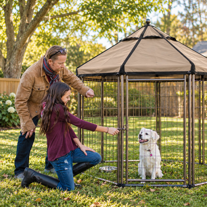 Enclos modulaire pour chiens de 1,5 m avec auvent – ​​Abri intérieur et extérieur pour animaux de compagnie, H 60,5 po, Brun