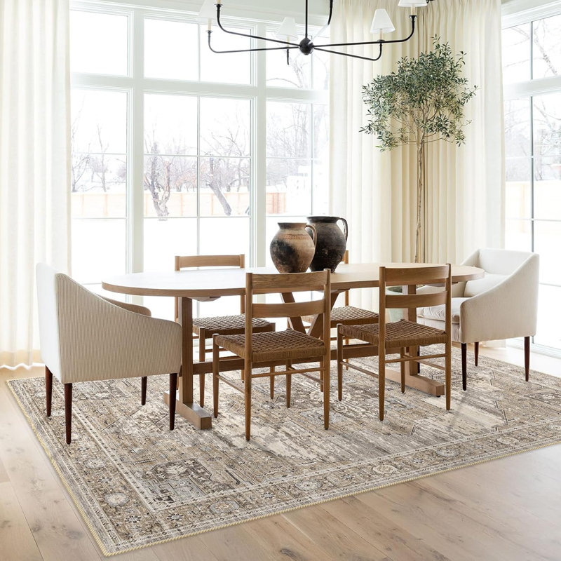 Washable Area Rugs - Large Rugs for Living Room Stain Resistant Carpet Vintage Rugs for Bedroom with Non Slip Backing Home Decor Floor Decoration Mat