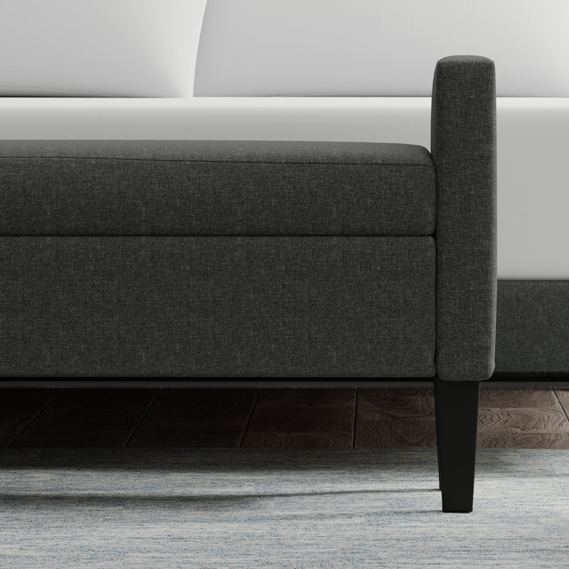 Banc de rangement à couvercle rabattable rembourré, Gris foncé, H 24 po x l 46,06 po x P 17,8 po