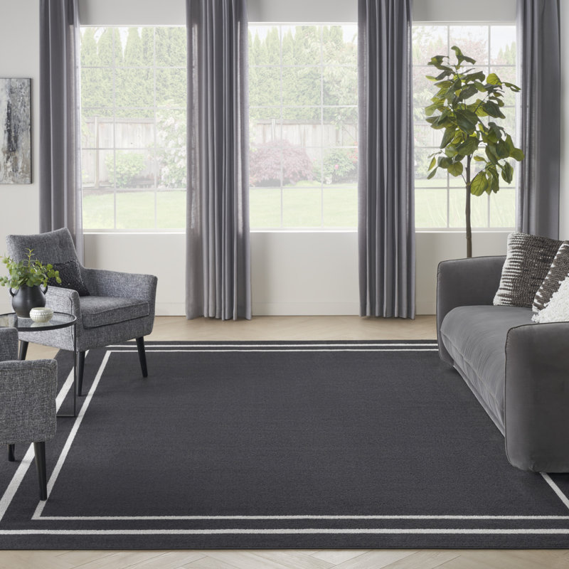 Tapis intérieur / extérieur noir Nourison Essentials Ivory, Rectangulaire 7 pi x 10 pi