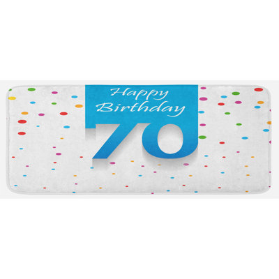 Tapis de pois colorée en pointillés et joyeux anniversaire 70 ans, tapis de cuisine en multicolore jour spécial