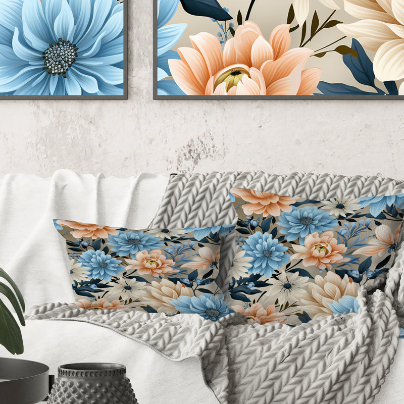 Motif floral de charme vichy bleu et beige - coussin à imprimé floral