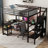Queen Metal Loft Bed With LED Lighting, USB & Storage L Shaped Desk-1089986224-1089986229