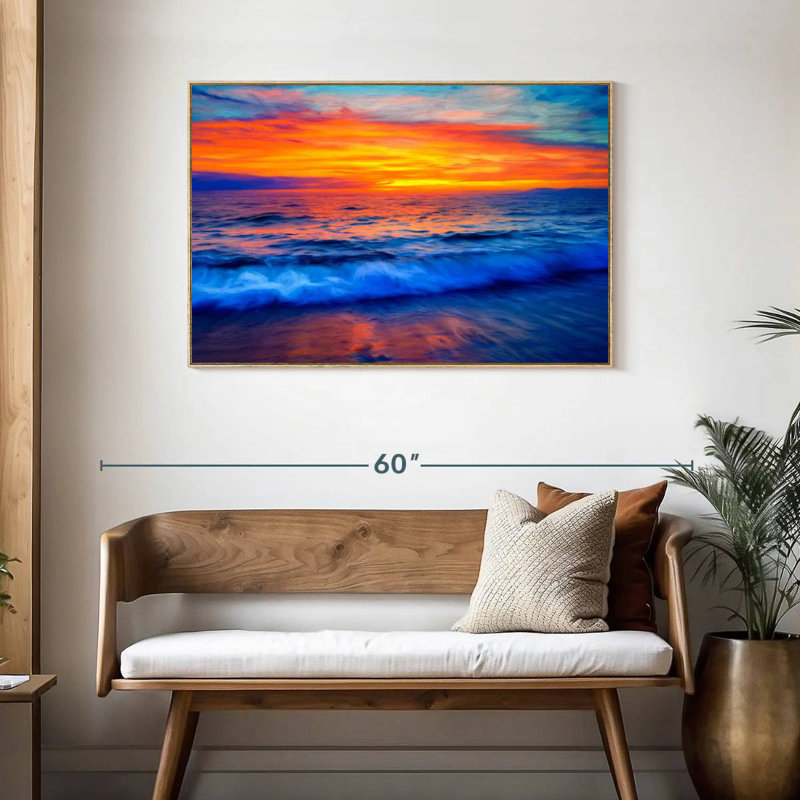 Coucher de soleil hypnotique, Cadre flottant en bois naturel, 43 po x 29 po