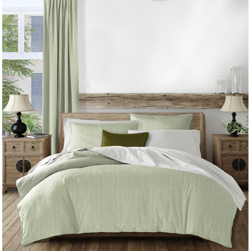 Ticking Stripes Comforter Set, Avocado, Twin/Twin XL Comforter + 1 Sham