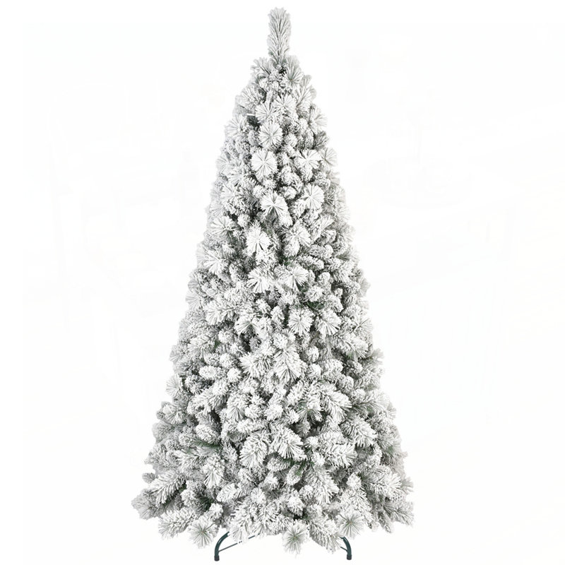Arbre de Noël 7,5 pi floqué avec 1252 pointes de branches en PVC enneigées, structure articulée pour une installation facile, support en métal stable pour arbre de Noël réaliste
