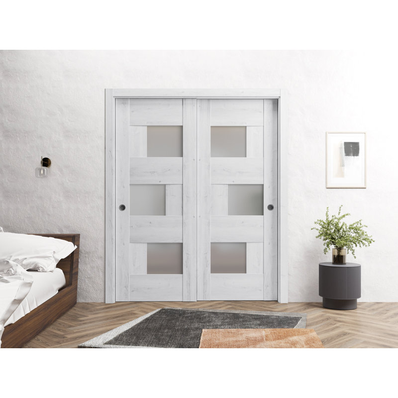 Portes coulissantes en verre givré Sete, 60 po x 96 po, Blanc