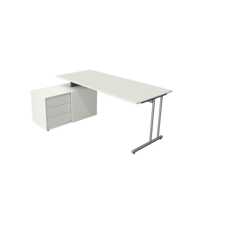 Folkestone L-Shaped Metal Base Writing Desk, White