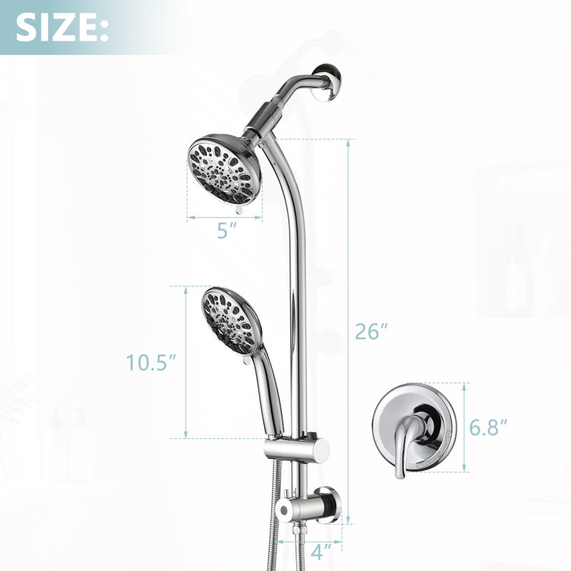 Système de douche avec pomme de douche à main à 7 réglages, robinet de douche avec valve en chrome