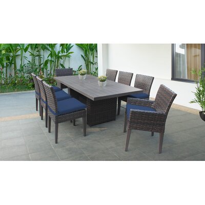 River Brook 9 Piece Dining Set with Cushions -  kathy ireland Homes & Gardens by TK Classics, RIVER-DTREC-KIT-6ADC2DCC-NAVY