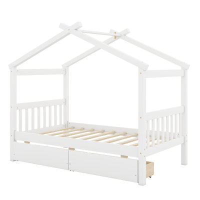 Wooden House Bed With Drawers