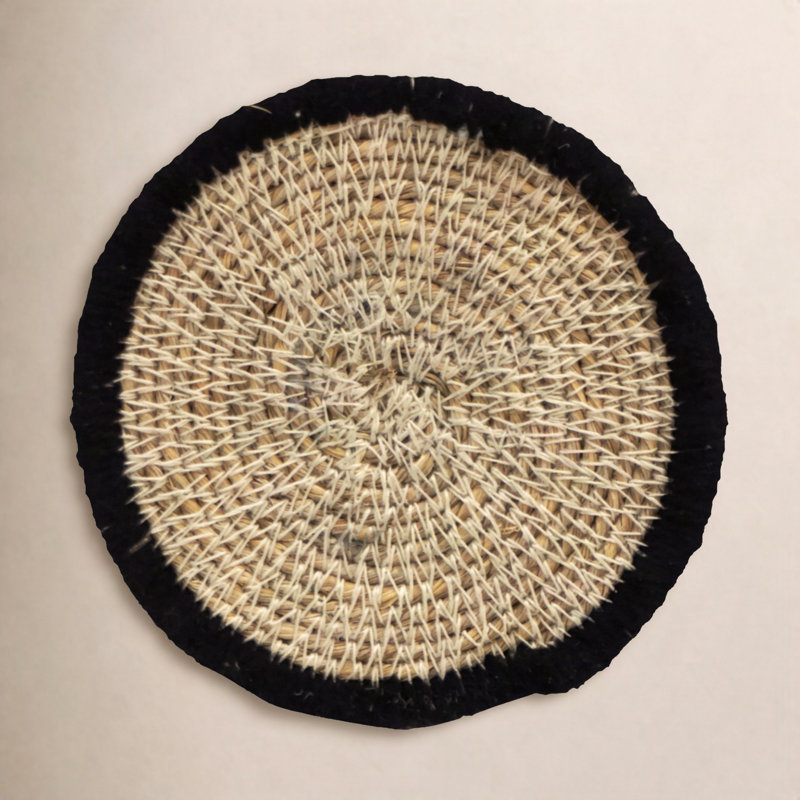 Cork Agate Ceramic Jute Leather Crystal Circle Round 1 Piece Coaster Set, Black