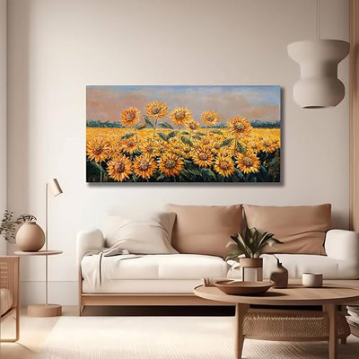 Tournesol fleur Wall Art moderne jaune floral peinture sur toile tendance tendance décoration murale pour le salon chambre à coucher salle à manger bureau Home Decor 24 x 48 pouces