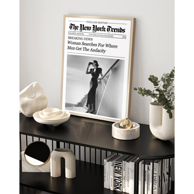 “Woman Search” Newspaper Metal Framed Wall Art