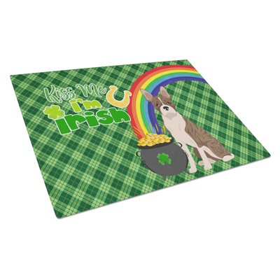 Brindle Boston Terrier St. Patrick's Day  Glass Cutting Board - Large Tempered Glass Serving & Chopping Board With Non-Slip Feet