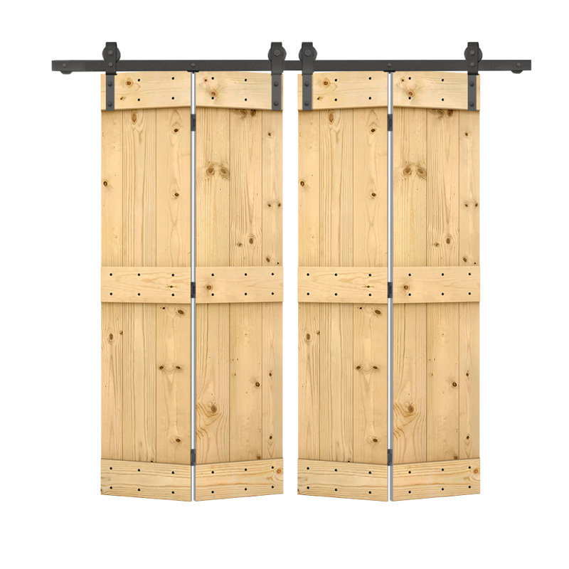 Portes de grange à deux volets en bois bricolage avec quincaillerie coulissante DIY, Inachevé, 44 po x 84 po