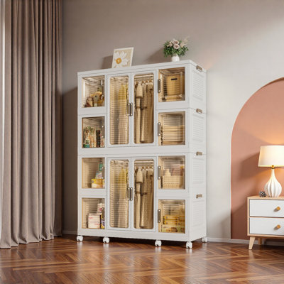Organisateur de rangement portatif pour garde-robe pour vêtements, commode, 12 portes magnétiques - 12 cubes et 2 tringles, 16 cintres, armoire de rangement pour garde-robe de bébé