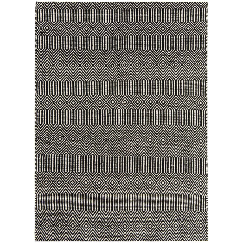 Black Geometric Handmade Modern Easy To Clean Rug Dining Room Bedroom And Living Room, Wool, Wool/Cotton