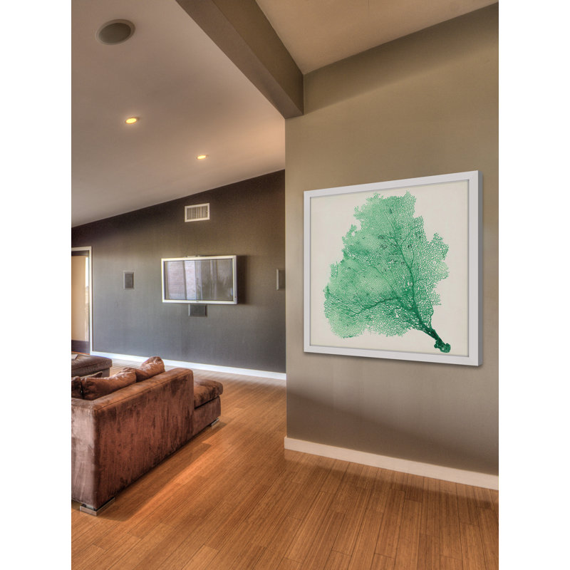 Green Sea Fan Print on Canvas with White Frame, 12" x 12"