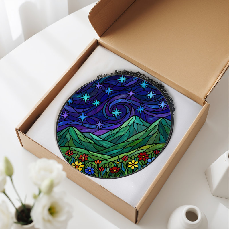 Panneau de vitrail 12 "H Starry Mountains, H 12 po x l 12 po