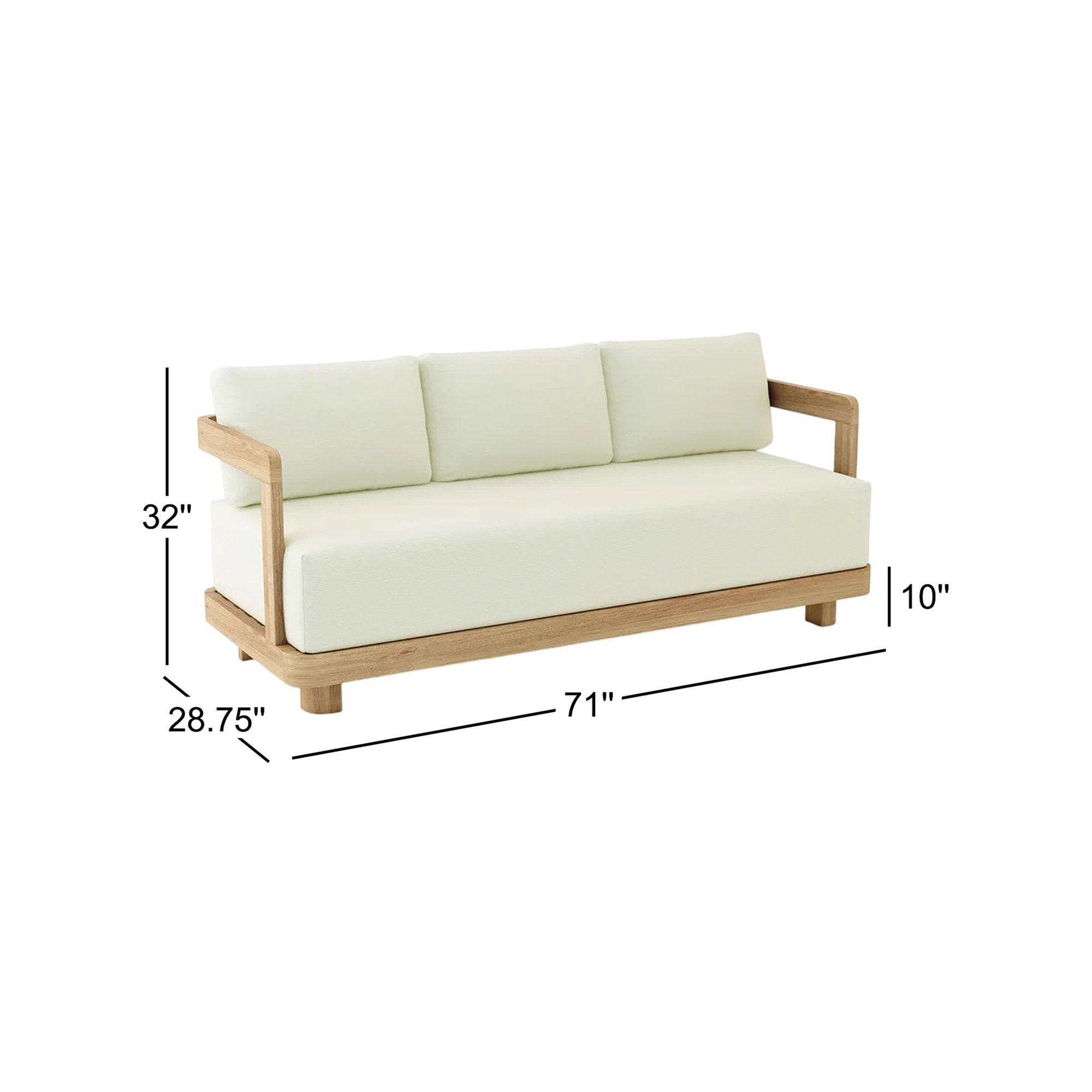 Granada 71'' Wide Teak Patio Sofa with Sunbrella® Cushions, 3, Canvas Natural Sunbrella® Canvas