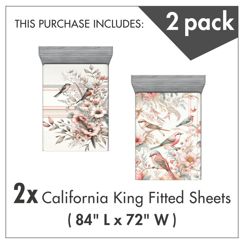 Microfiber Birds And Nature Fitted Sheet, California King Fitted Sheet