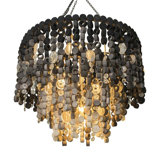 Round Wood Disk Chandelier w/ Recycled Glass Disks