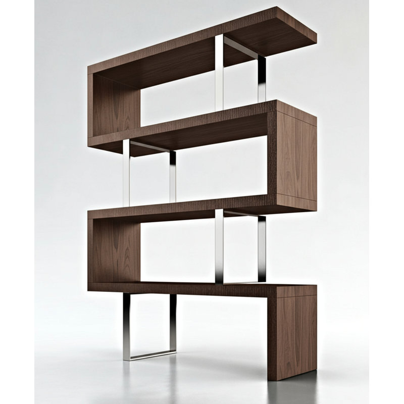 Charlis Geometric Bookcase, (4 Shelves) 67" H x 51" W x 16" D, Brown