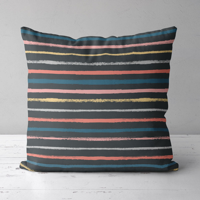 Housse et insert de coussin carré Marler, Gris anthracite / jaune / bleu