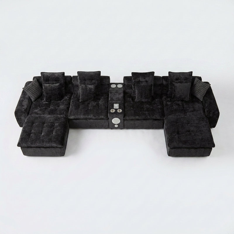 Canapé modulaire surdimensionné en forme de L de 178,6 po avec coussins décoratifs en forme de L, Noir