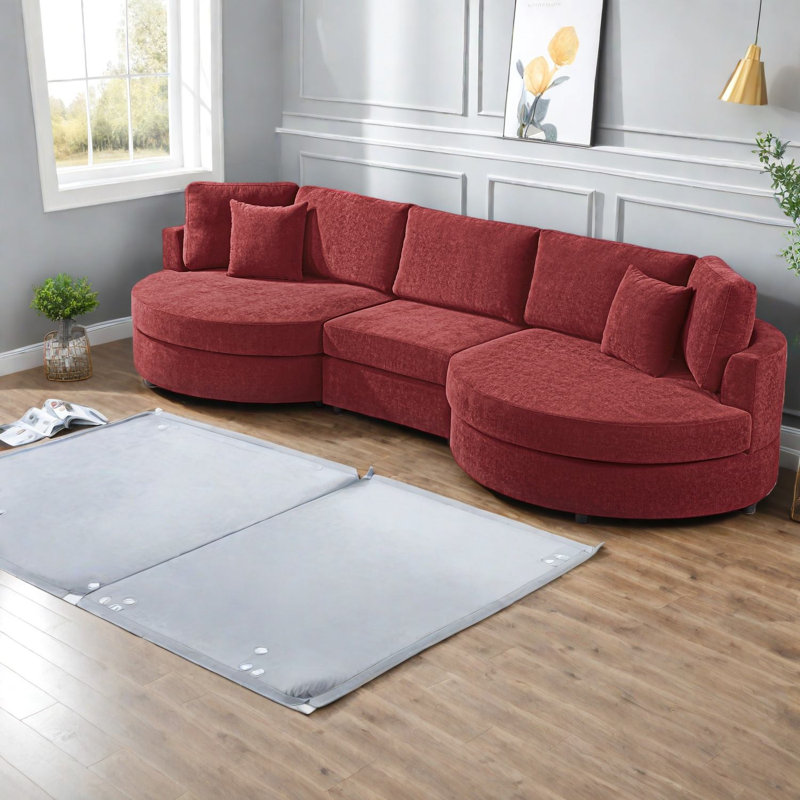 Modern Spacious Red Chenille Sofas For Elegant Living Rooms