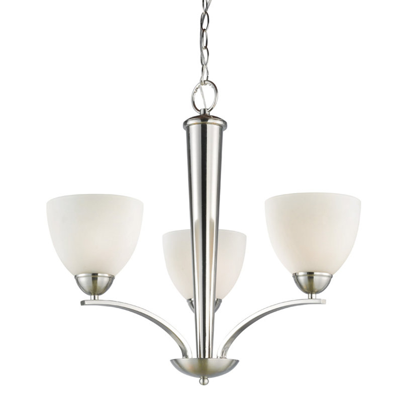 Lustre classique/traditionnel ombré 3 lumières Gennadius, Brûlé et gravé, Nickel satiné