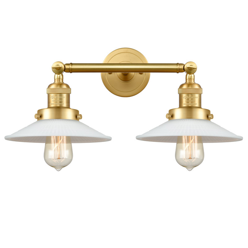 Miramontes Armed Sconce, Matte White Halophane, Satin Gold, Bulb Not Included