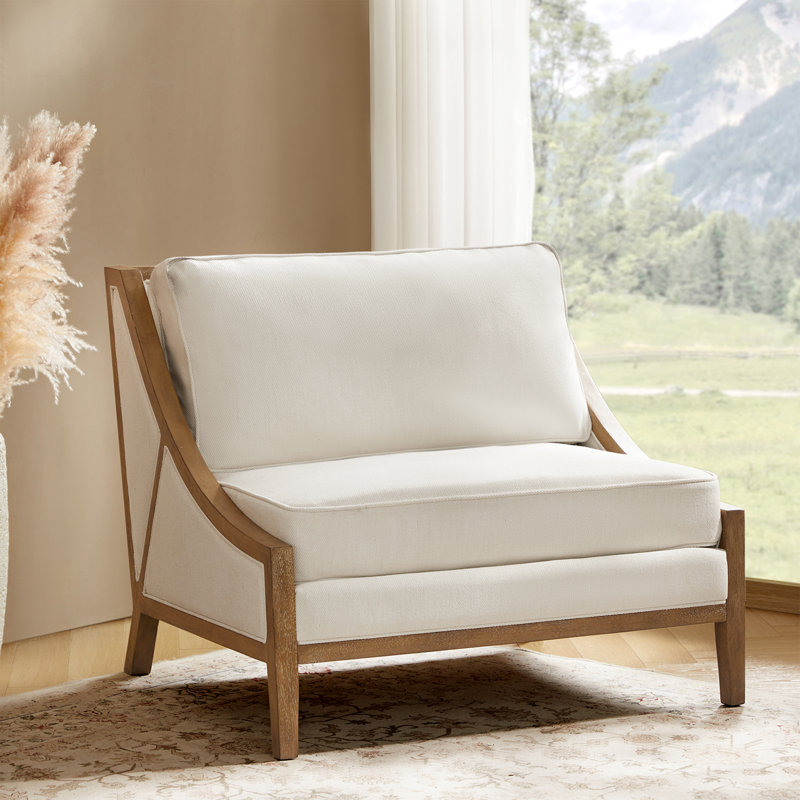 Theoren 37.5"W Farmhouse Oversize Solid Wood Accent Chair, Ivory